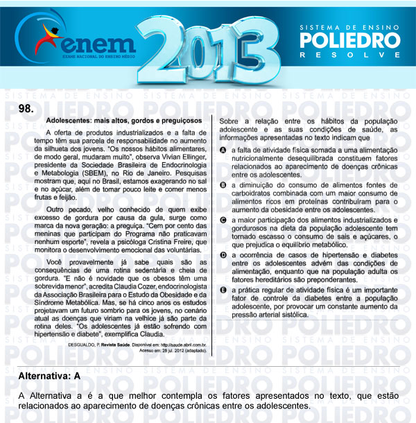 Questão 98 - Domingo (Prova Cinza) - ENEM 2013