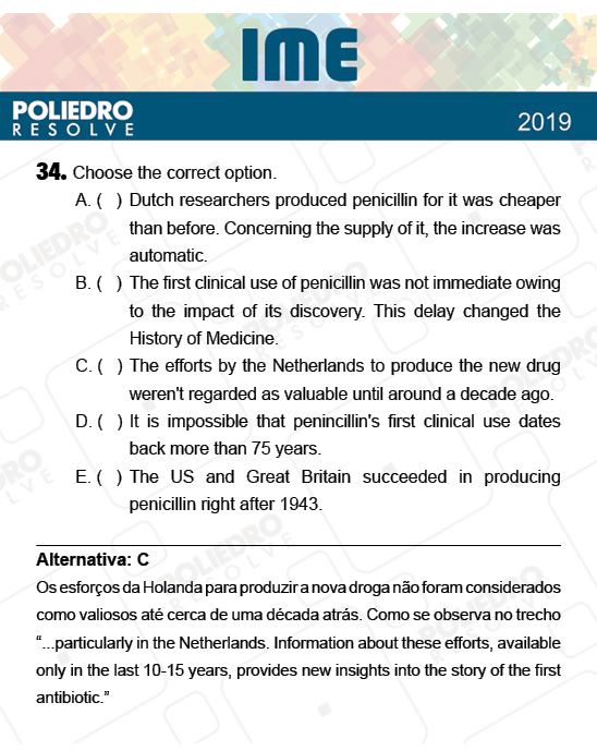 Questão 34 - 2ª Fase - Português/Inglês - IME 2019