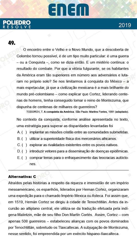 Questão 49 - 1º Dia - Prova AMARELA - ENEM 2018