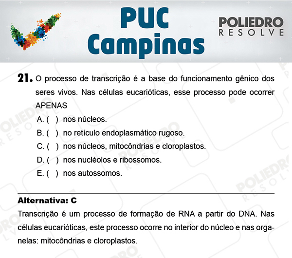 Questão 21 - 1ª Fase - Prova Verde - PUC-Campinas 2018