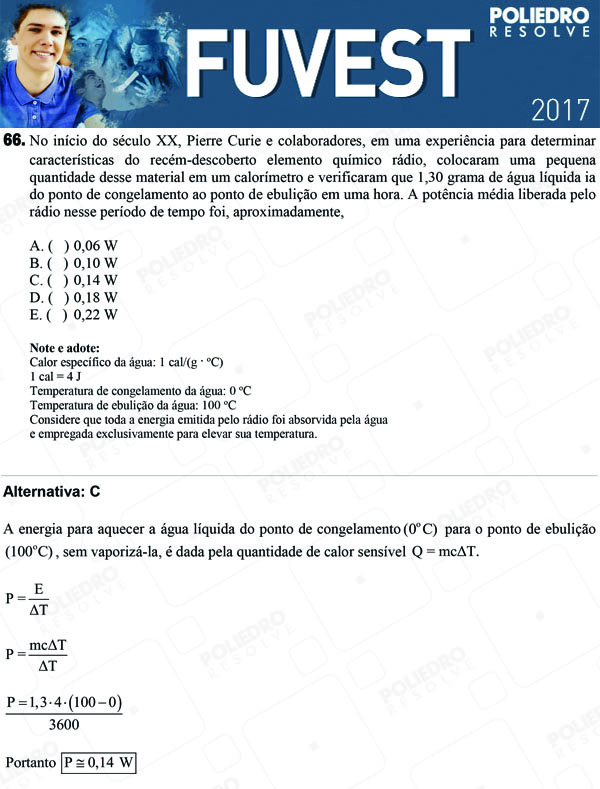 Questão 66 - 1ª Fase - FUVEST 2017