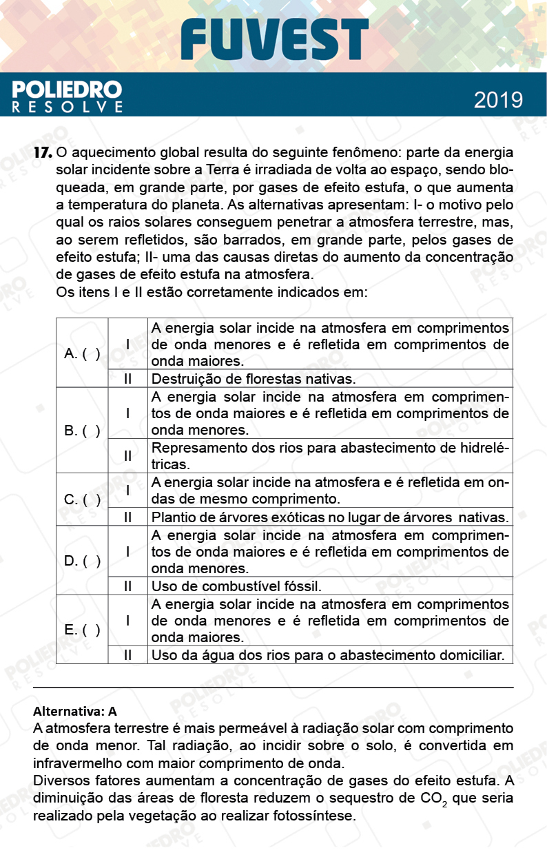 Questão 17 - 1ª Fase - Prova X - FUVEST 2019