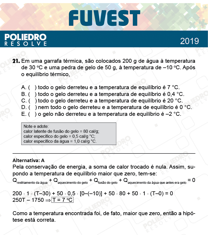 Questão 21 - 1ª Fase - Prova V - FUVEST 2019