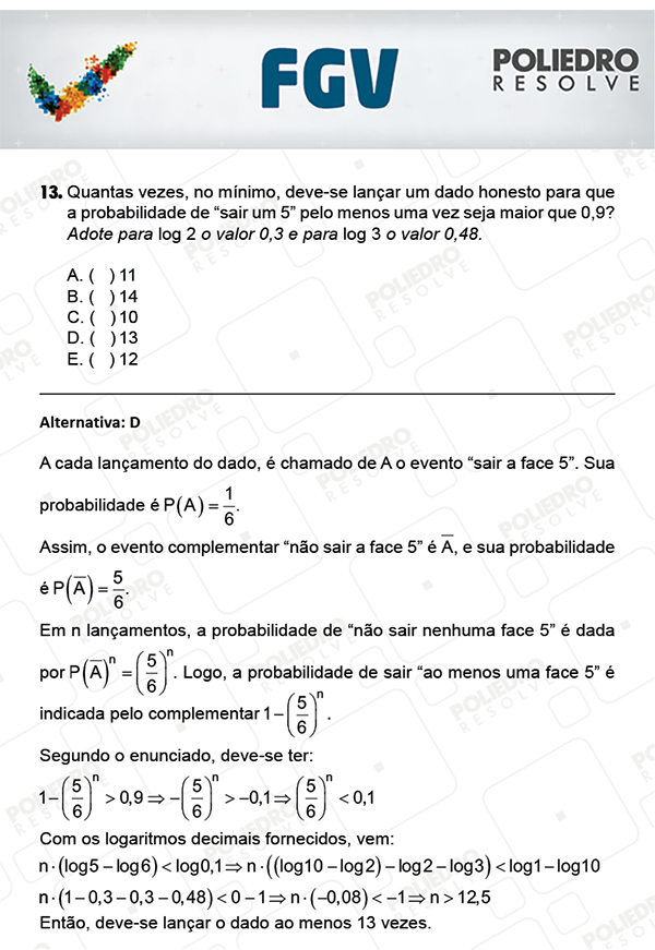 Questão 13 - Objetivas - FGV 2018