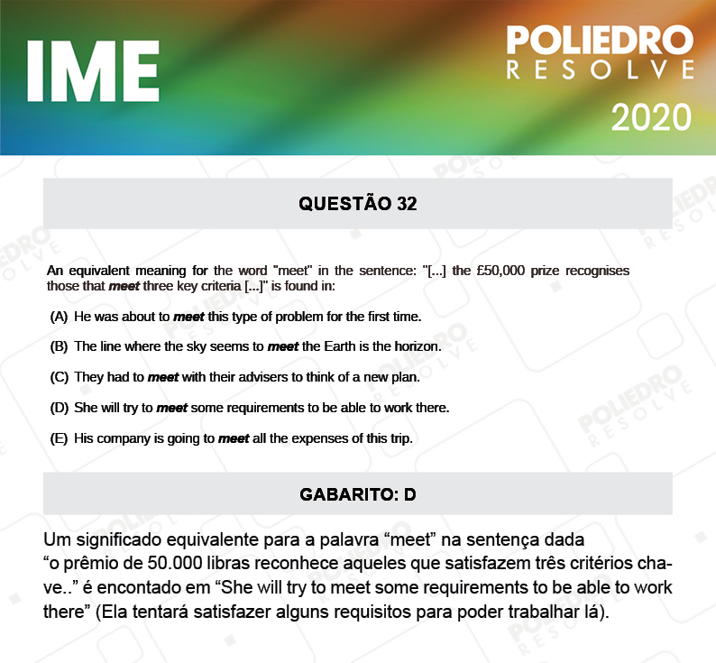 Questão 32 - 2ª Fase - Português/Inglês - IME 2020