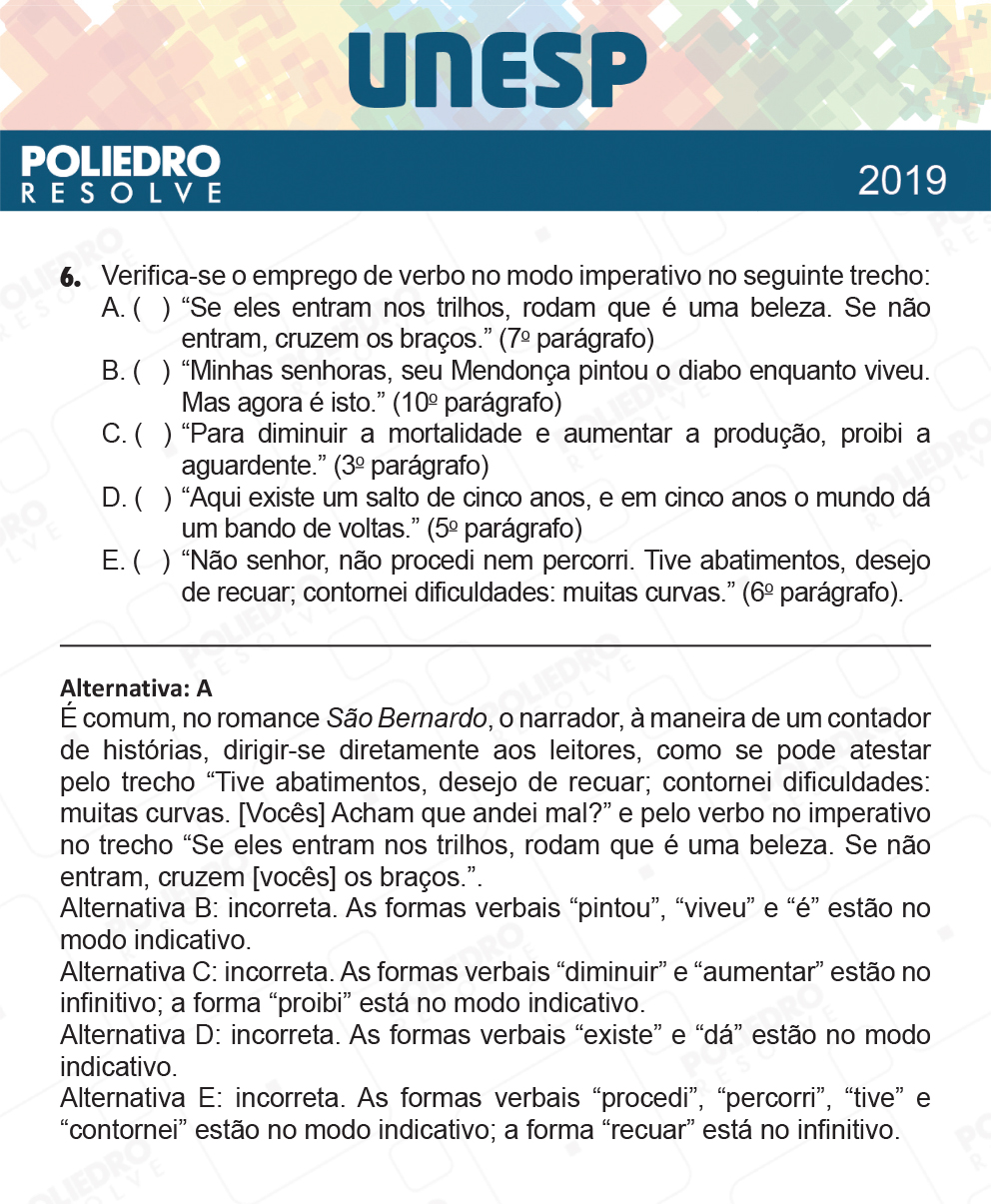 Questão 6 - 1ª Fase - UNESP 2019