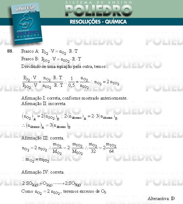 Questão 88 - Conhecimentos Gerais - UNIFESP 2008