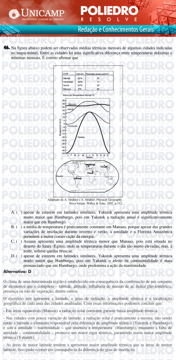 Questão 46 - 1ª Fase Versão Q-Z - UNICAMP 2011