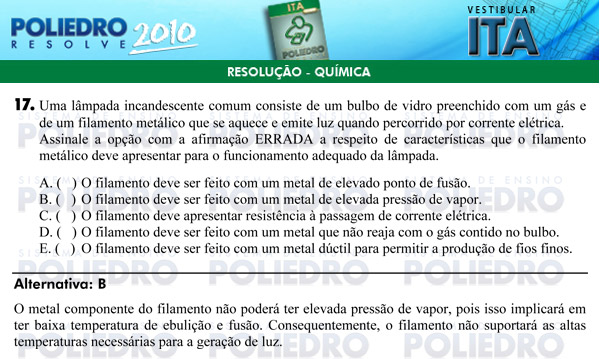 Questão 17 - Química - ITA 2010