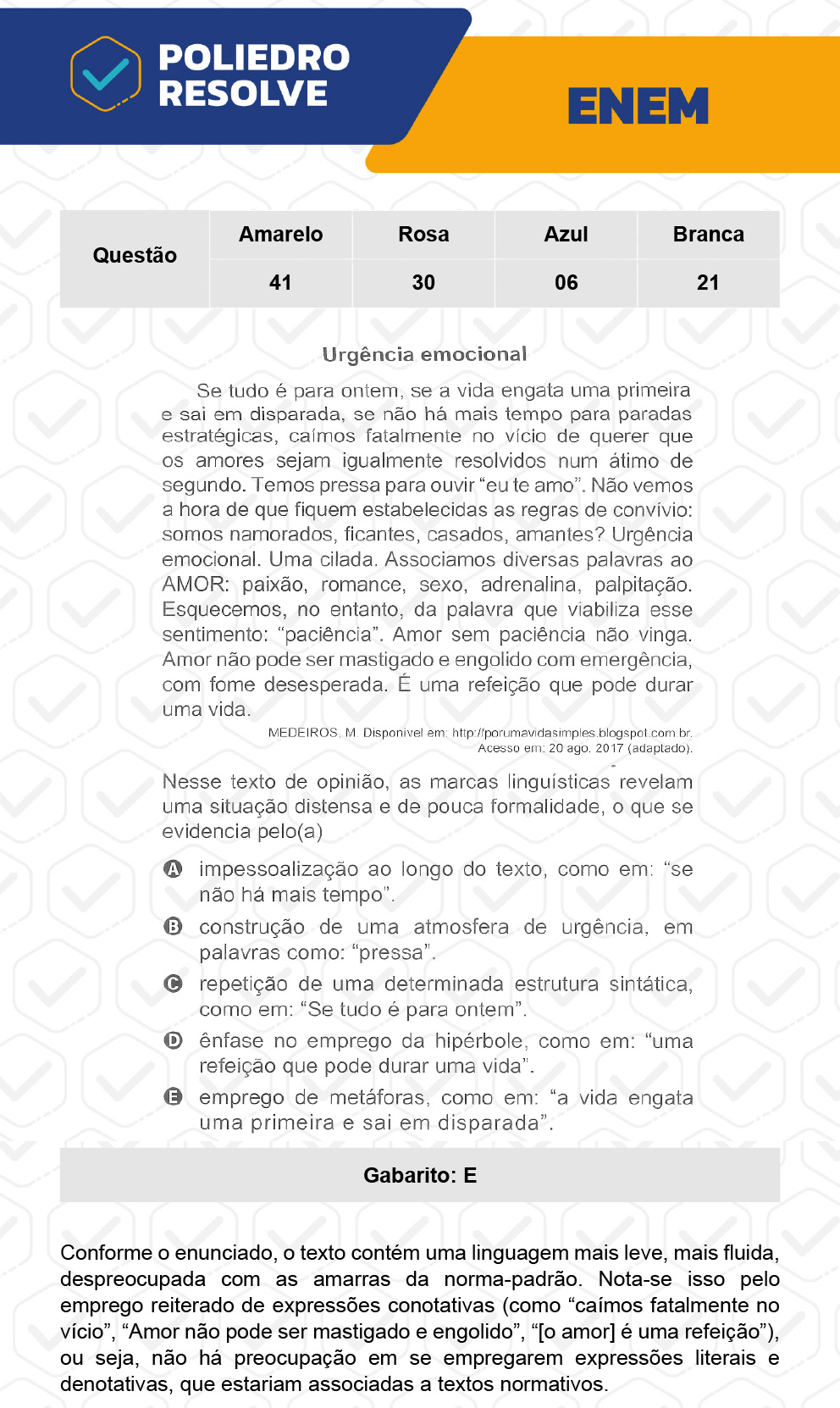 Questão 41 - 1º Dia - Prova Amarela - ENEM 2022