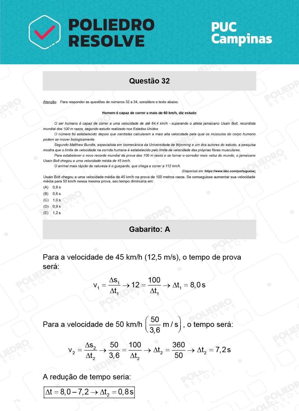 Questão 32 - Prova Geral e Medicina - PUC-Campinas 2022