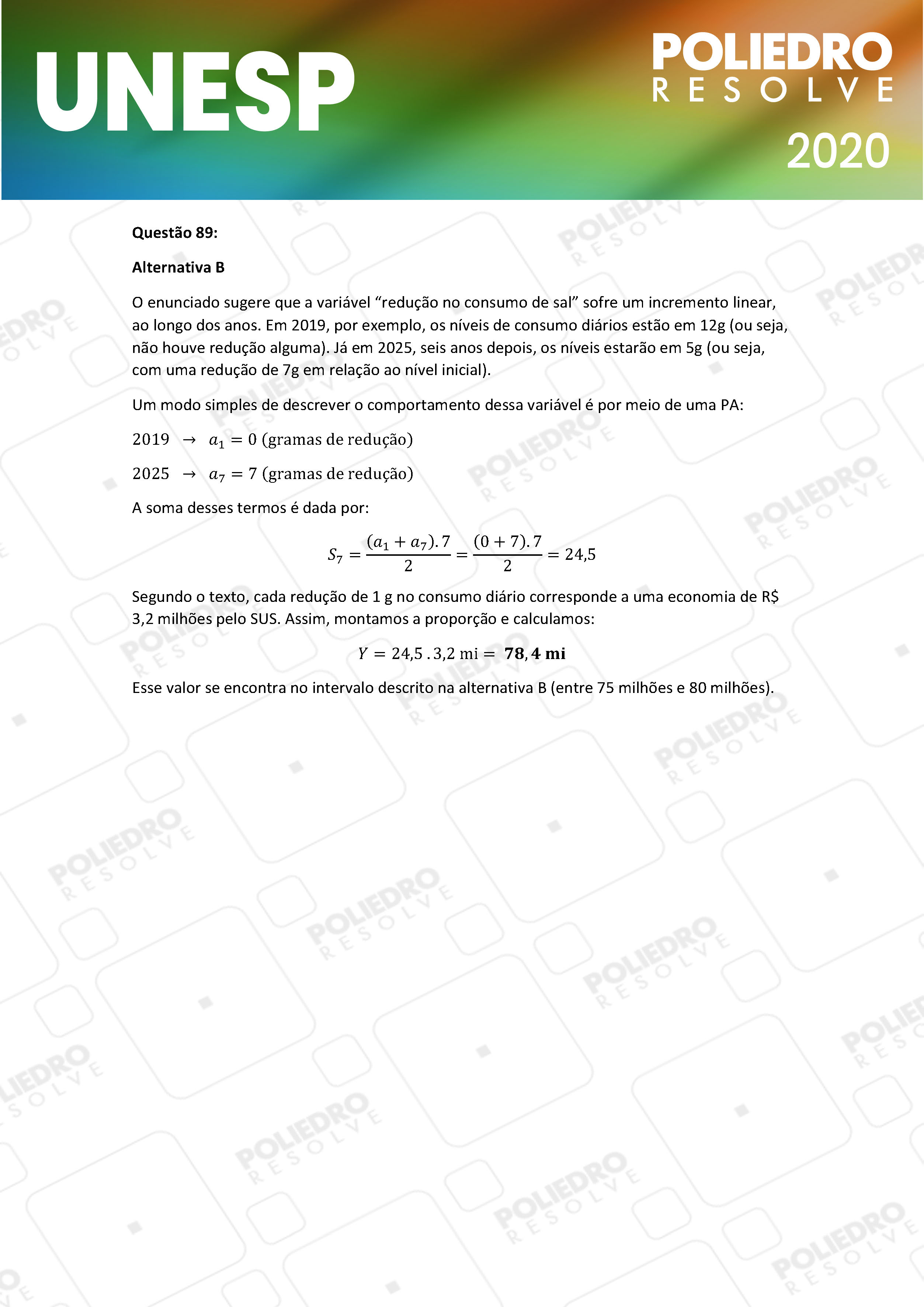 Questão 89 - 1ª Fase - UNESP 2020