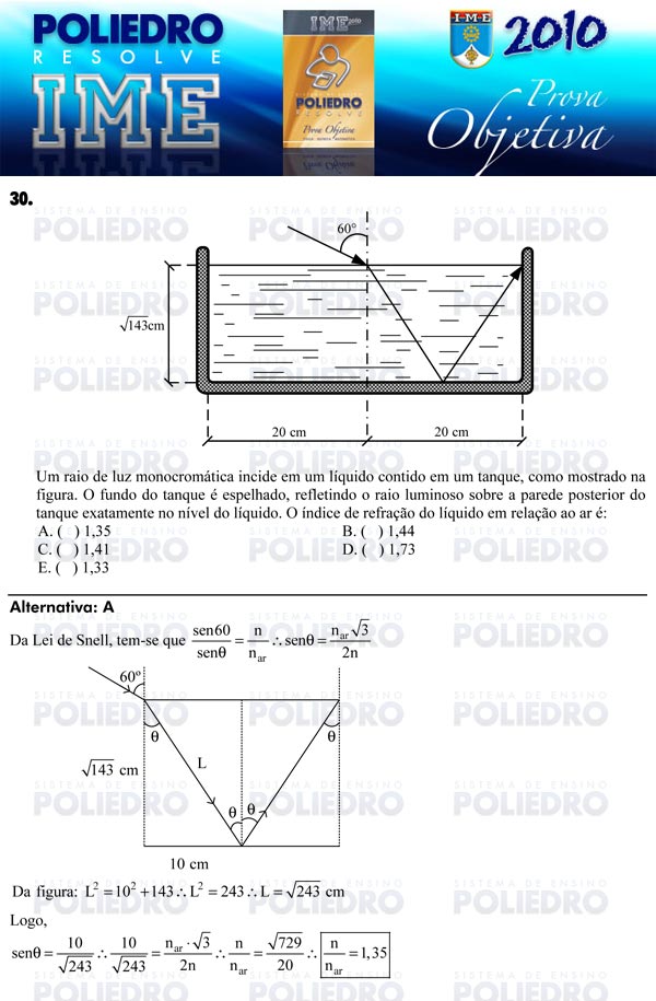 Questão 30 - Objetiva - IME 2010