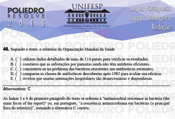 Questão 40 - Línguas - UNIFESP 2015