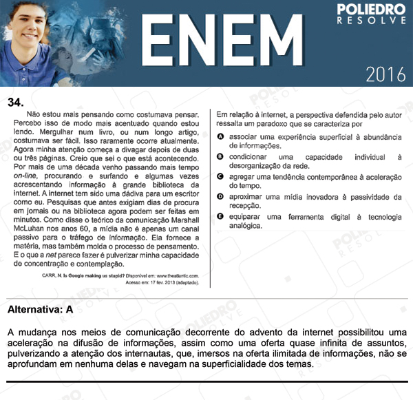 Questão 34 - 1º Dia (PROVA ROSA) - ENEM 2016