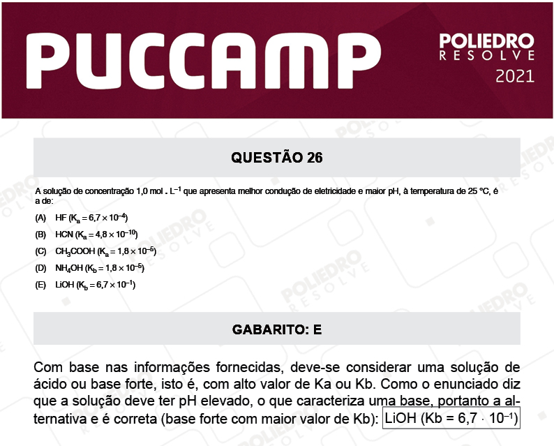 Questão 26 - MEDICINA - PUC-Campinas 2021