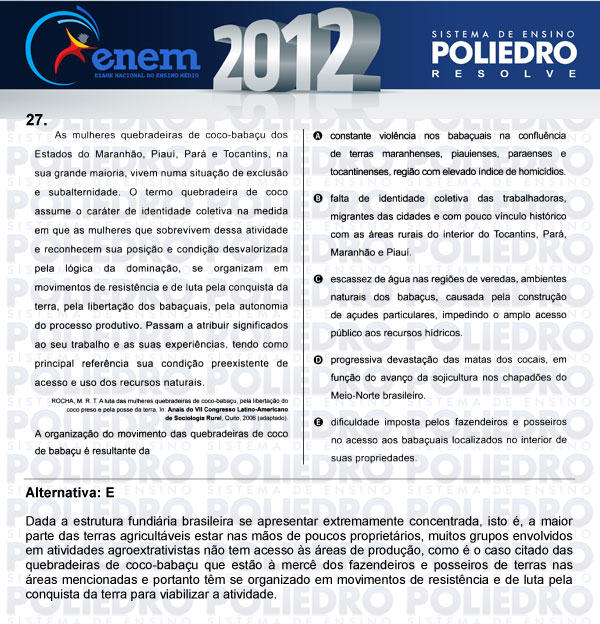 Questão 27 - Sábado (Prova azul) - ENEM 2012