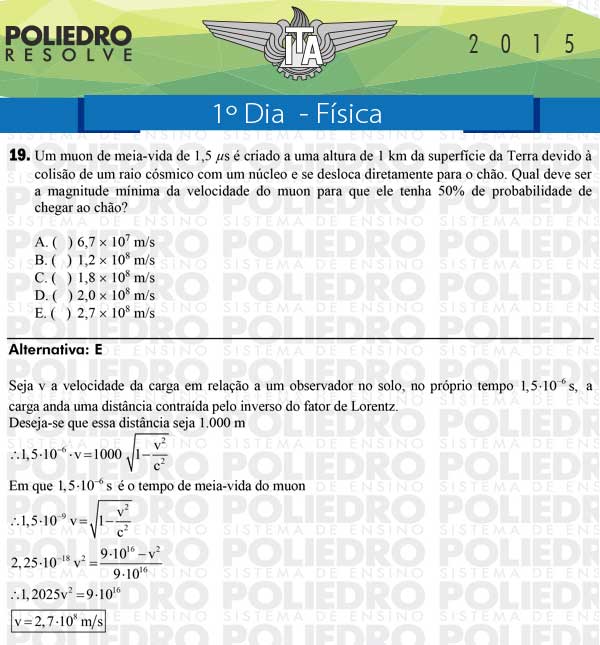 Questão 19 - Física - ITA 2015