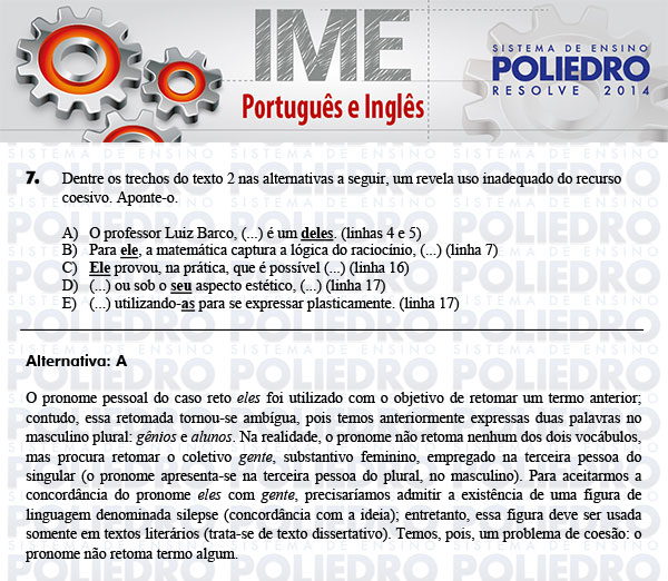 Questão 7 - Português e Inglês - IME 2014