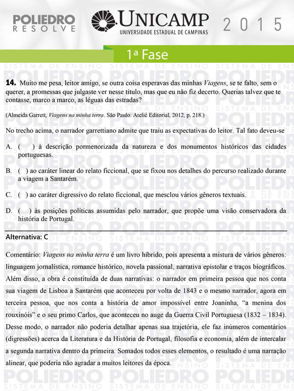 Questão 14 - 1ª Fase - UNICAMP 2015