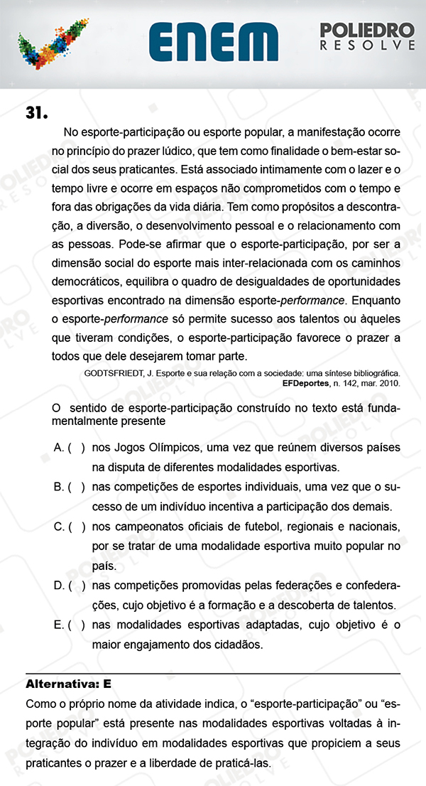 Questão 31 - 1º Dia (PROVA AZUL) - ENEM 2017