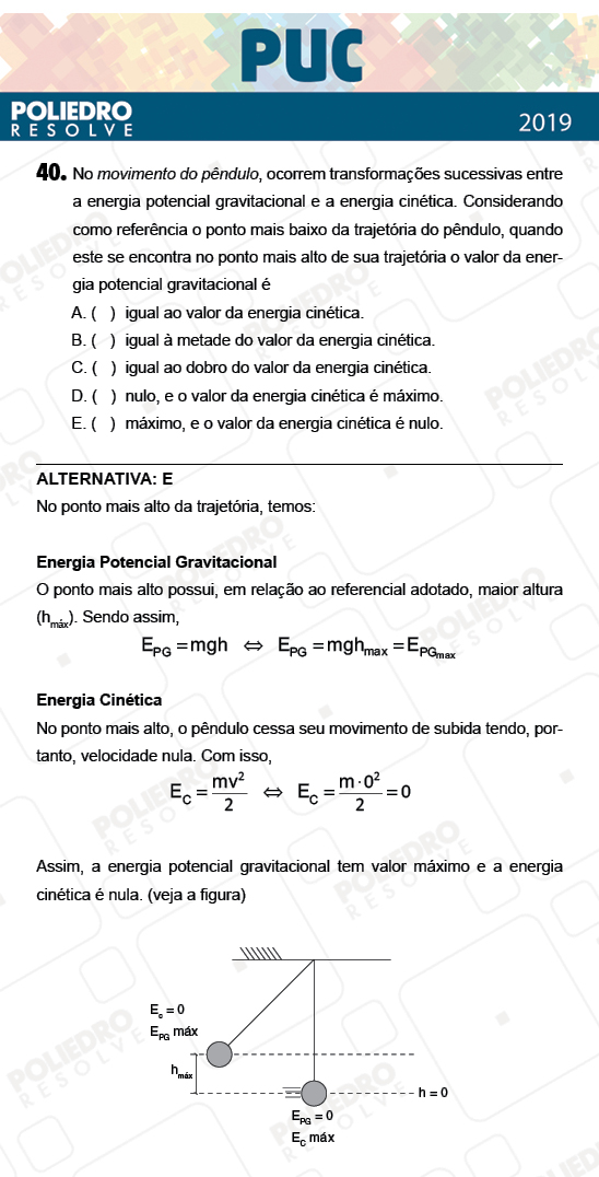 Questão 40 - 1ª Fase - PUC-Campinas 2019