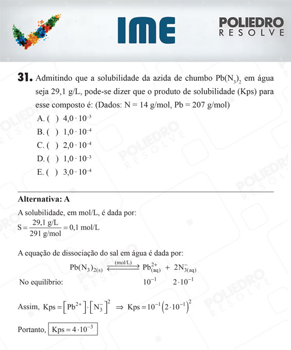 Questão 31 - 1ª Fase - IME 2018