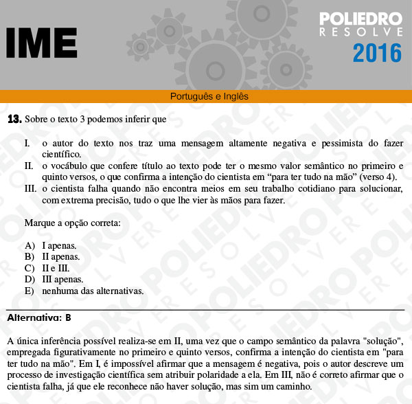 Questão 13 - Português e Inglês - IME 2016