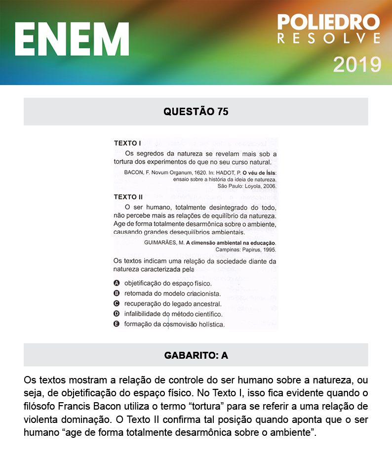 Questão 75 - 1º DIA - PROVA AZUL - ENEM 2019