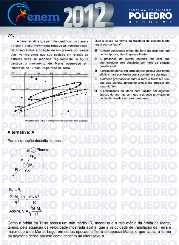 Questão 74 - Sábado (Prova azul) - ENEM 2012