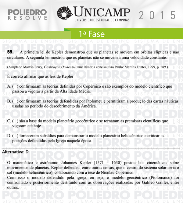 Questão 59 - 1ª Fase - UNICAMP 2015