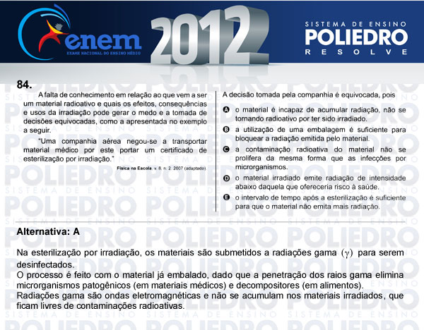 Questão 84 - Sábado (Prova azul) - ENEM 2012