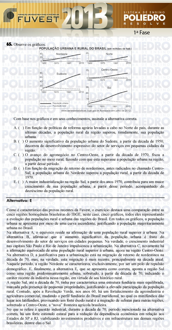 Questão 65 - 1ª Fase - FUVEST 2013