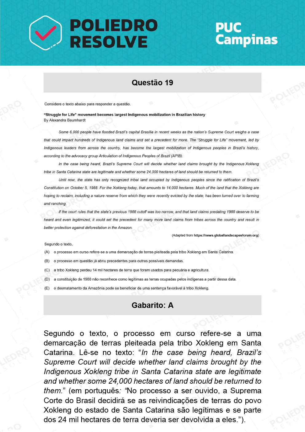 Questão 19 - Direito - PUC-Campinas 2022