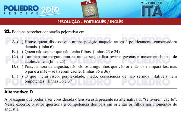 Questão 22 - Português e Inglês - ITA 2010