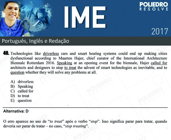 Questão 40 - Português e Inglês - IME 2017