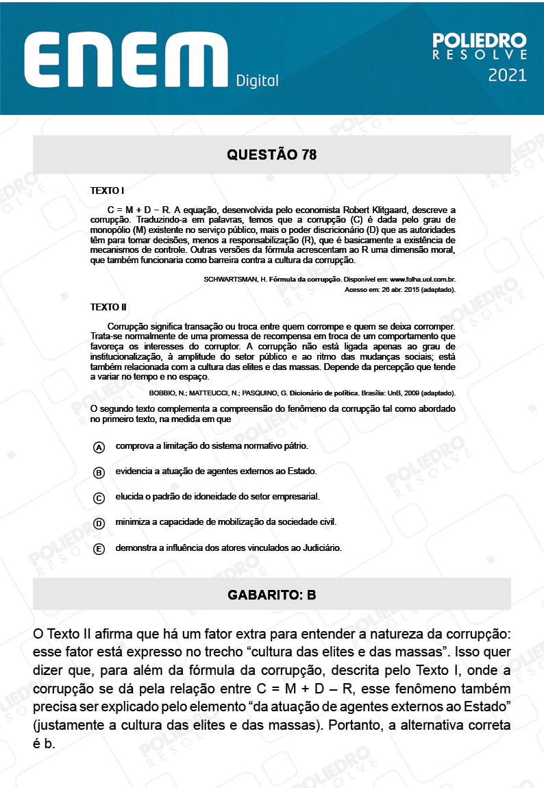 Questão 78 - 1º Dia - Prova Branca - Espanhol - ENEM DIGITAL 2020