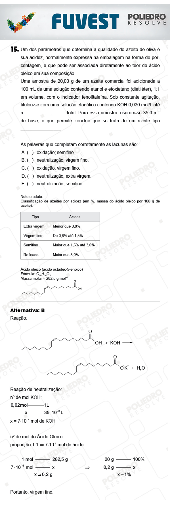 Questão 15 - 1ª Fase - PROVA V - FUVEST 2018