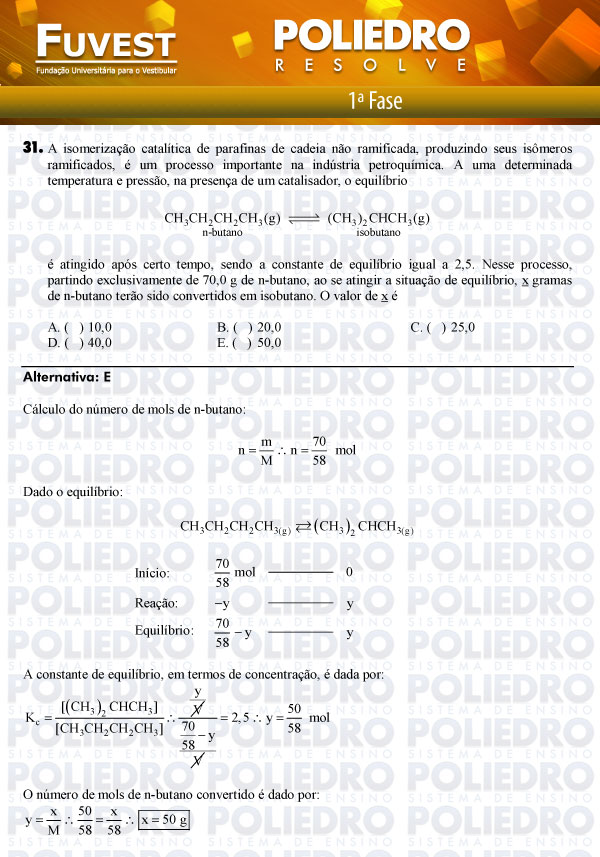 Questão 31 - 1ª Fase - FUVEST 2012