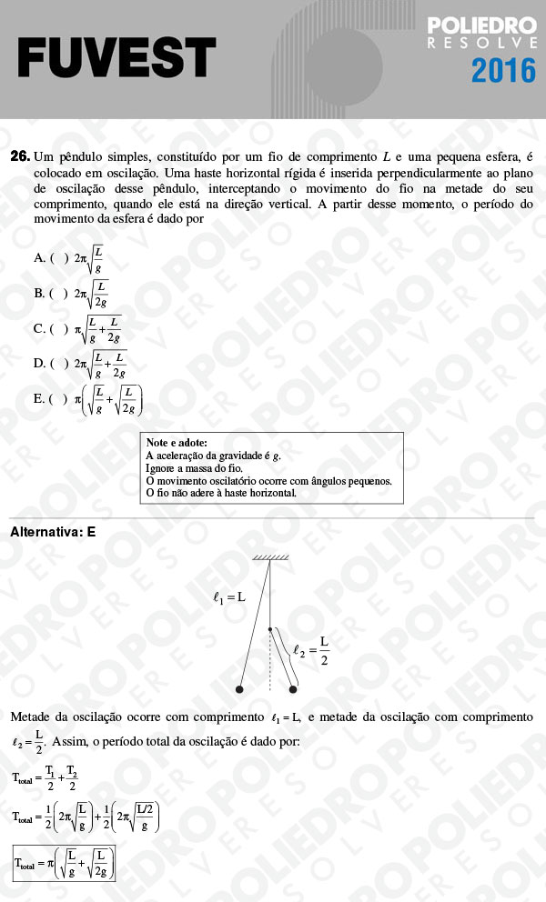 Questão 26 - 1ª Fase - FUVEST 2016