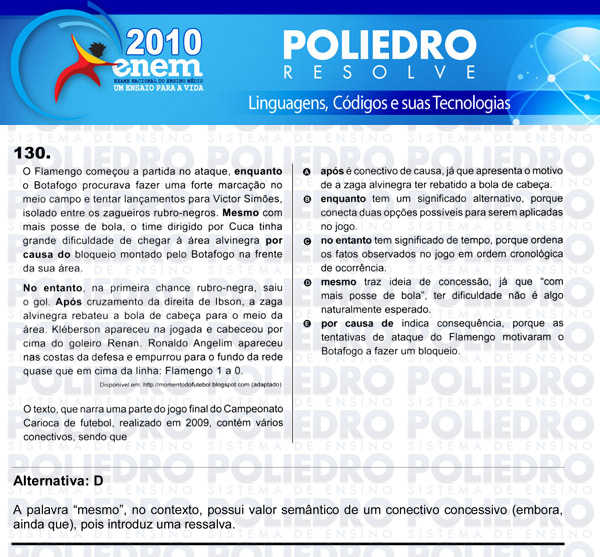 Questão 130 - Domingo (Prova rosa) - ENEM 2010