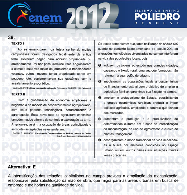 Questão 39 - Sábado (Prova azul) - ENEM 2012