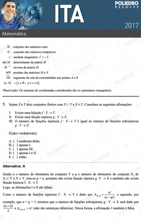 Questão 1 - Matemática - ITA 2017