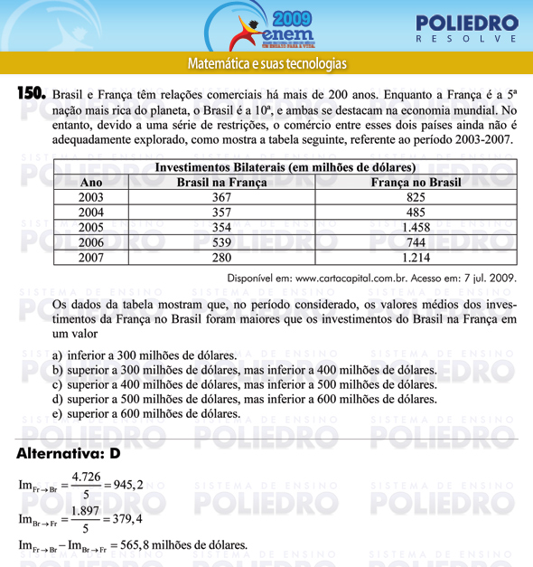 Questão 150 - Prova - ENEM 2009