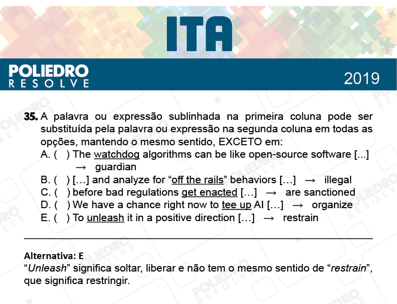 Questão 35 - 1ª Fase - FIS / POR / ING/ MAT / QUI - ITA 2019