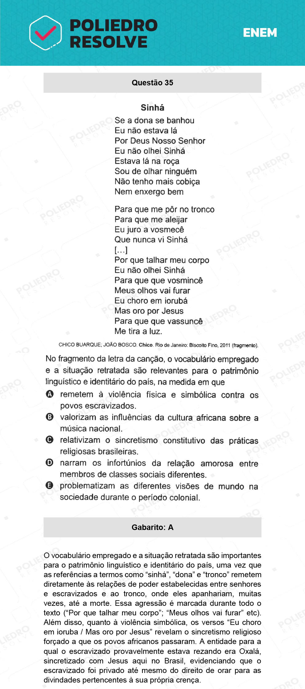 Questão 35 - 1º Dia - Prova Branca - ENEM 2021