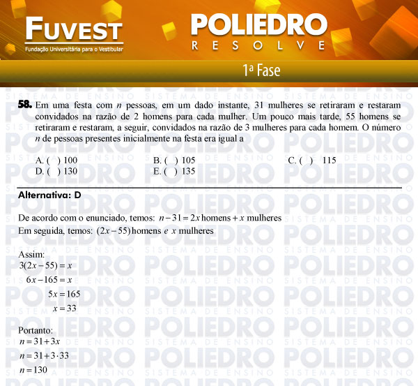 Questão 58 - 1ª Fase - FUVEST 2012