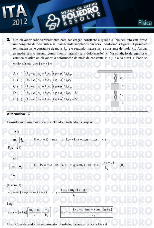 Questão 3 - Física - ITA 2012