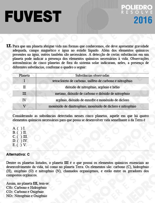 Questão 17 - 1ª Fase - FUVEST 2016