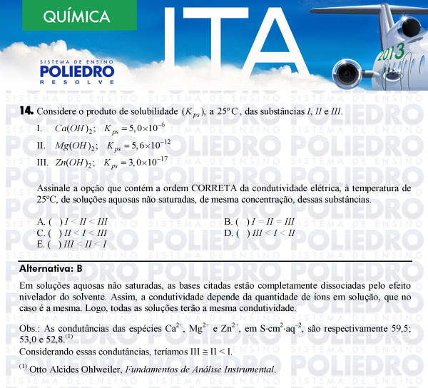 Questão 14 - Química - ITA 2013